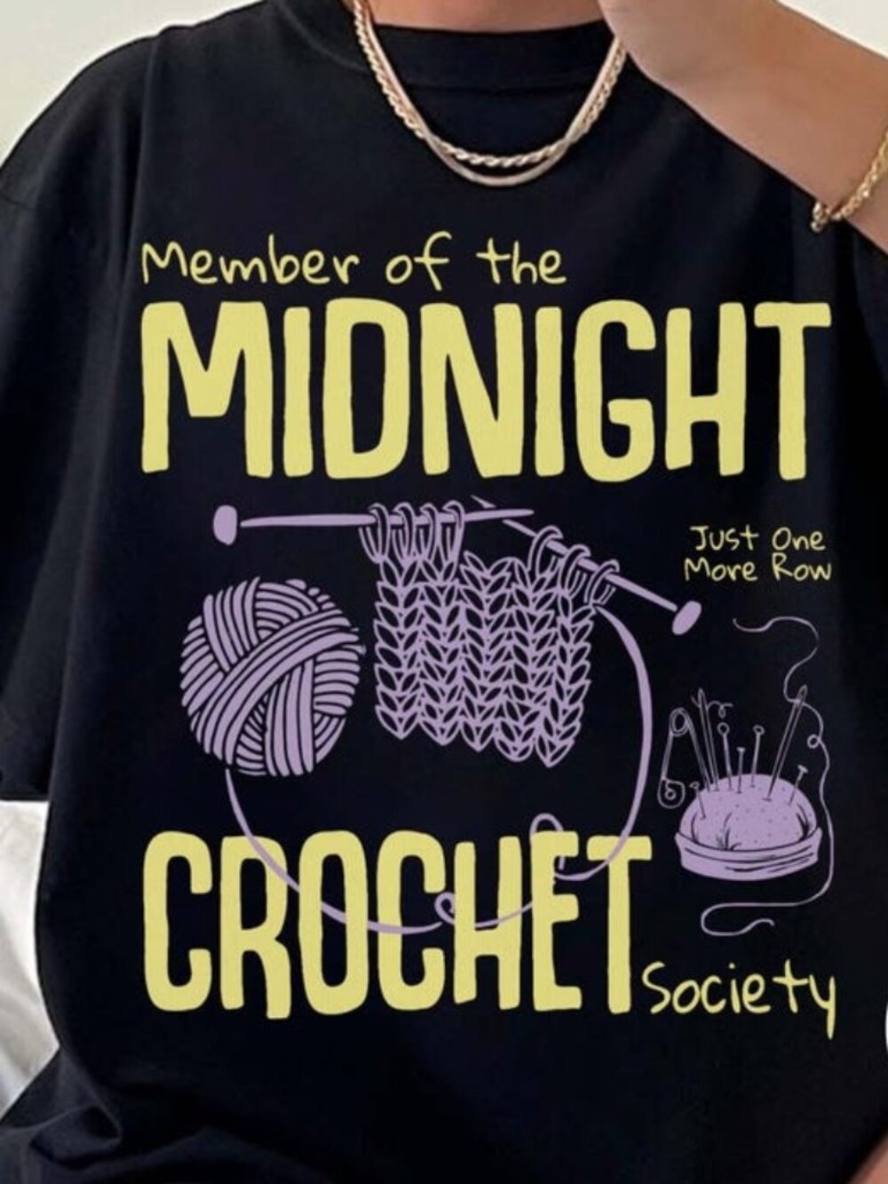 Midnight Crochet Society T-shirt, Just One More Row Tee